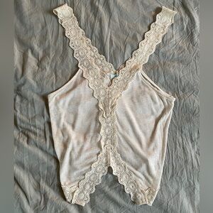 Lace Trimmed Cream Urban Outfitters Tank Top